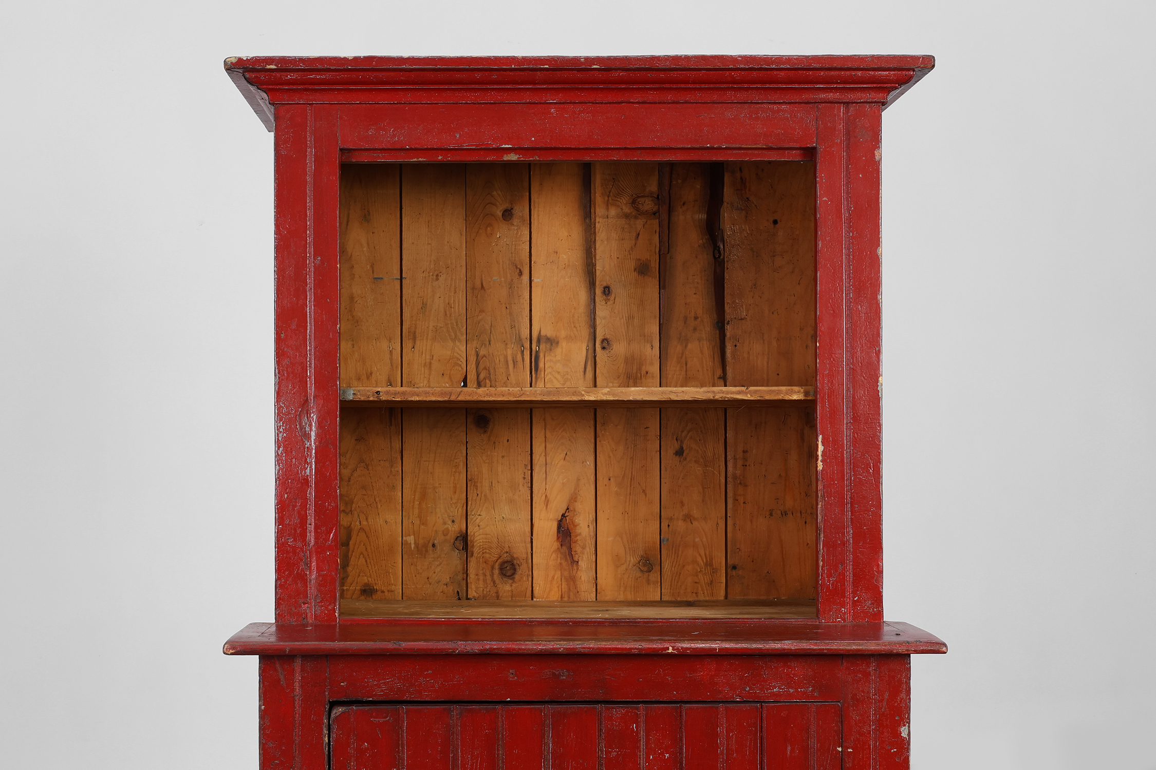French 19th Century Red‑Painted Stepback Cupboard in Pinethumbnail